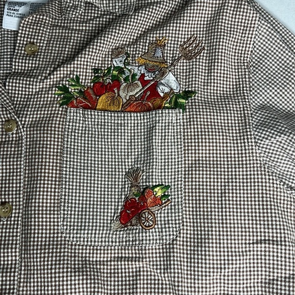 VTG Solutions Original Gingham Plaid Button Down Fall Embroidered Top Size L - Picture 4 of 6